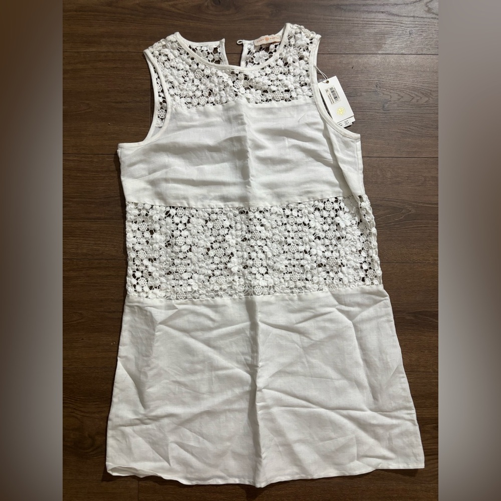 TORY BURCH White Sleeveless Dress with Lace Detail